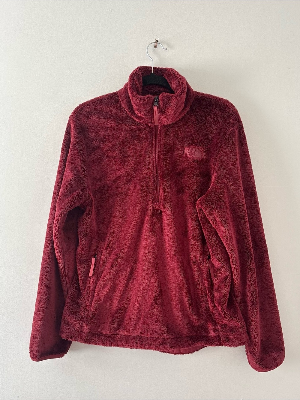 The North Face Osito 1/4 Zip Fleece Pullover Sweater Jacket 1/2 Zip Red Fuzzy